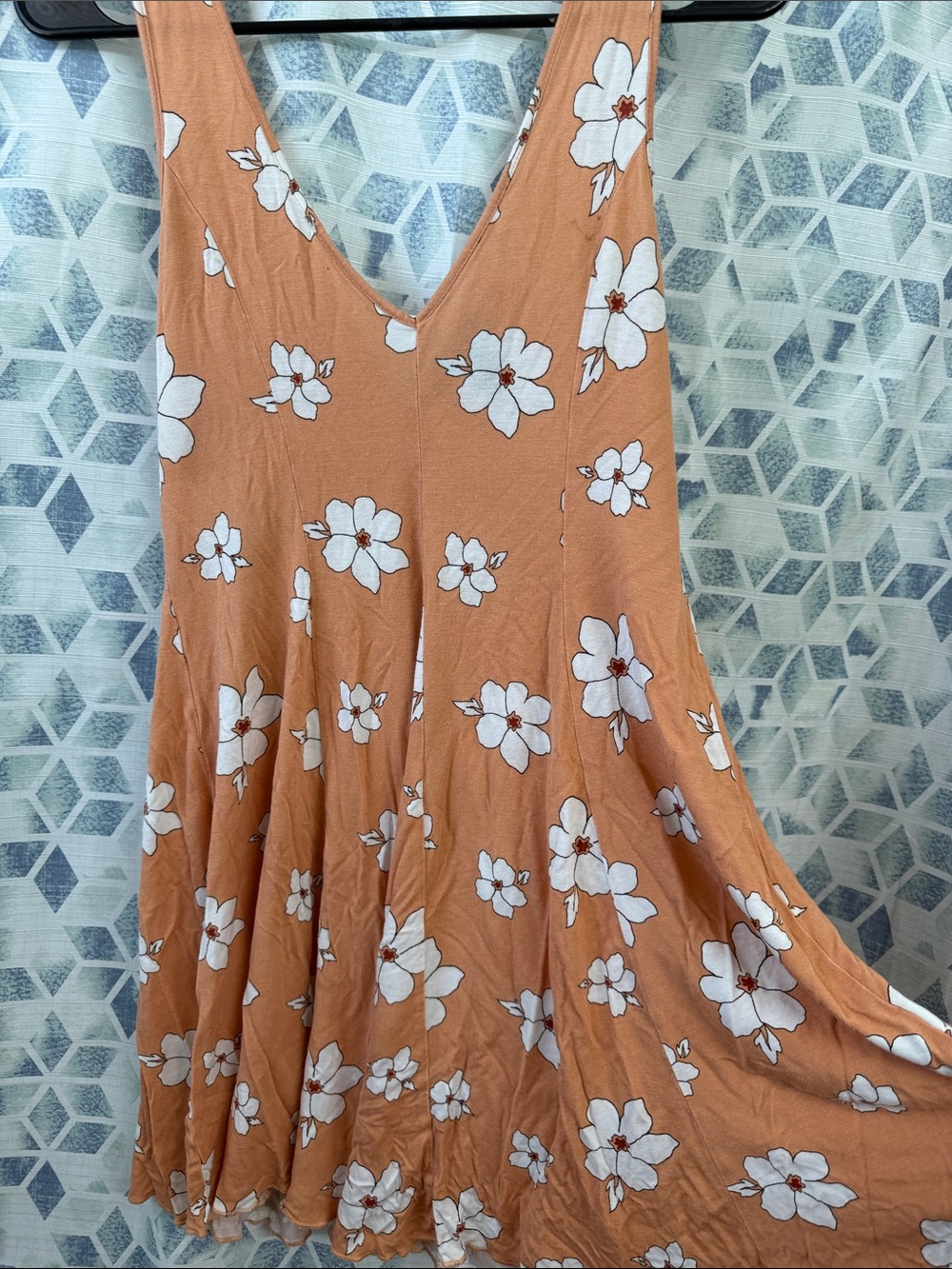 Floral V-Neck Mini Dress in Peach with White Bloom